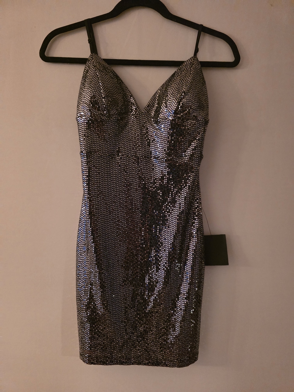 Lulu's Silver Sequin Spaghetti-Strap Mini Dress - NWT